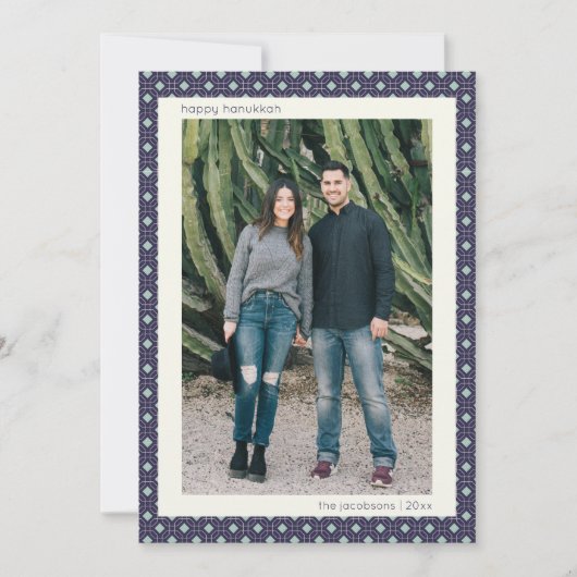 Blue Mid Century Geometric Hanukkah Large Photos Feestdagenkaart (Voorkant)