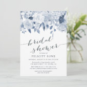 Blue Midzomer Floral | Bridal Shower-uitnodiging Kaart (Staand voorkant)