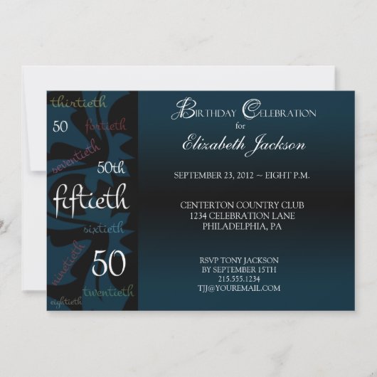 Blue Milestone 50th Birthday Party Invitation Kaart (Voorkant)