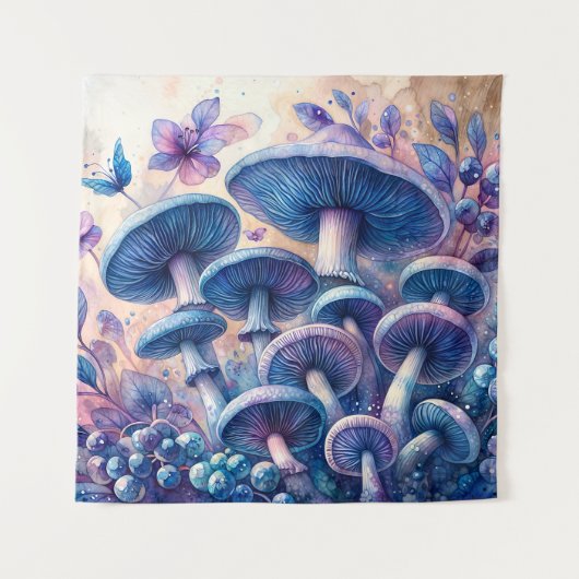 Blue Milk Mushroom Waterverf Art Wandkleed (Voorkant)