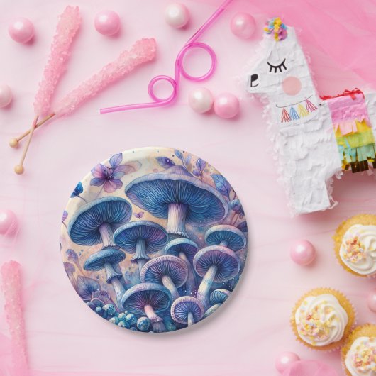 Blue Milk Mushrooms-Waterverf Papieren Bordje (Feest)
