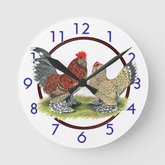 Blue Mille Fleur Bantams Clock Ronde Klok (Voorkant)