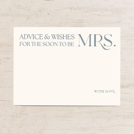 Blue Minimal Bridal Shower Advice and Wishes Informatiekaartje