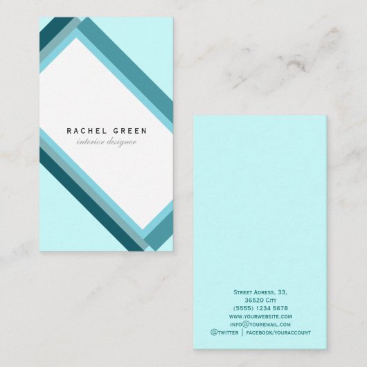 Blue minimal modern geometric retro visitekaartje (Voorkant / Achterkant)