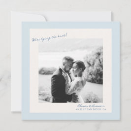 Blue Minimal Photo Wedding Save the Date Kaart