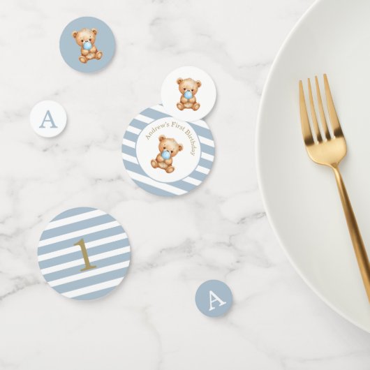 Blue Minimal Stripes Teddy Bear Verjaardag Confetti (Groep)