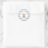 Blue Minimal Stripes Teddybeer Verjaardag Sticker (Tas)