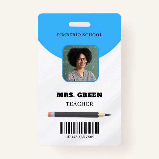 Blue Minimal Teacher ID Kaart Badge (Voorkant)