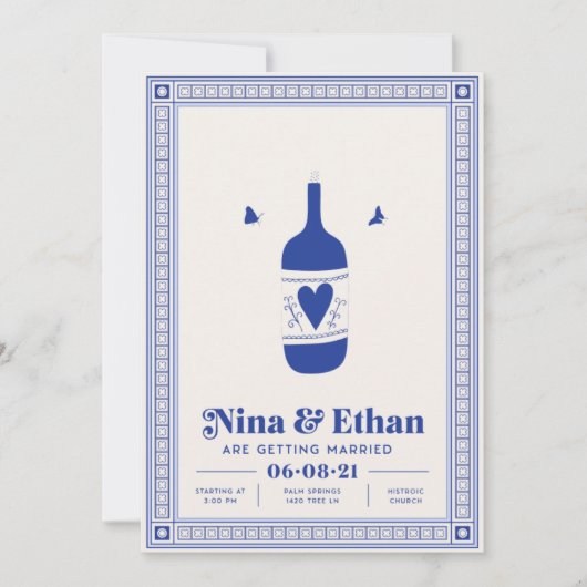 Blue Minimal Wedding Invitation | Elegant en eenvo Kaart (Voorkant)