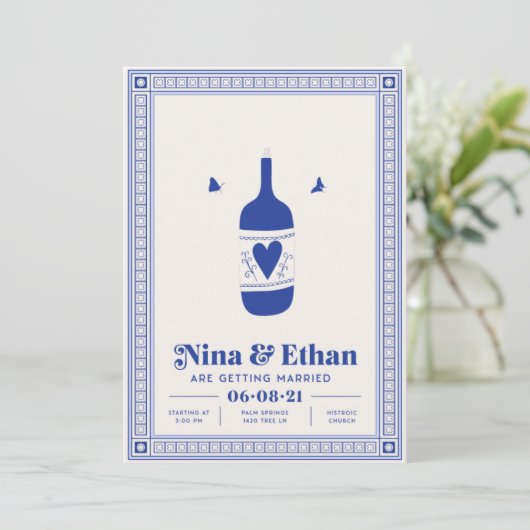 Blue Minimal Wedding Invitation | Elegant en eenvo Kaart (Staand voorkant)