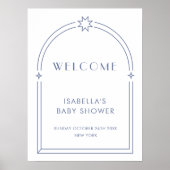 Blue Minimalist Boho Arch Baby shower Welkom Poster (Voorkant)