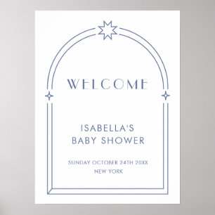 Blue Minimalist Boho Arch Baby shower Welkom Poster
