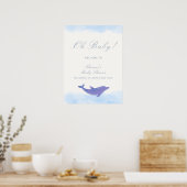 Blue Minimalist Boho Dolphin Baby shower Welkom Poster (Keuken)