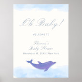 Blue Minimalist Boho Dolphin Baby shower Welkom Poster (Voorkant)