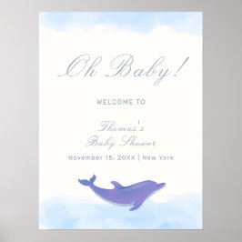 Blue Minimalist Boho Dolphin Baby shower Welkom Poster