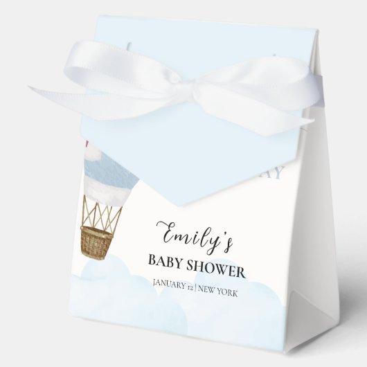 Blue Minimalist Boho Hete Luchtballon Baby shower Bedankdoosjes (Voorkant)