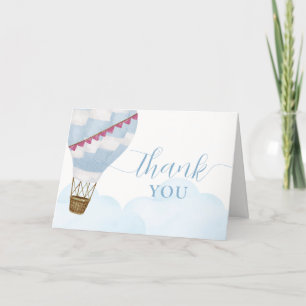 Blue Minimalist Boho Hete Luchtballon Baby shower Bedankkaart