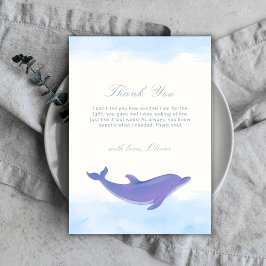 Blue Minimalist Boho Ocean Dolphin Baby shower Bedankkaart