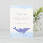 Blue Minimalist Boho Ocean Dolphin Baby shower Bedankkaart (Staand voorkant)