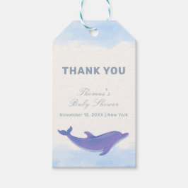 Blue Minimalist Boho Ocean Dolphin Baby shower Cadeaulabel