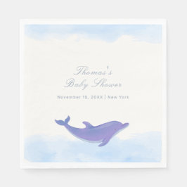 Blue Minimalist Boho Ocean Dolphin Baby shower Servet