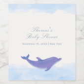 Blue Minimalist Boho Ocean Dolphin Baby shower Wijn Etiket (Enkel label)