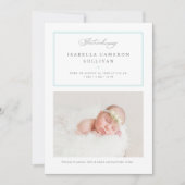Blue Minimalist Borders Script Photo Baby Birth Aankondiging (Voorkant)