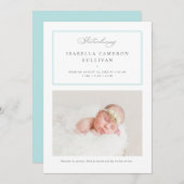 Blue Minimalist Borders Script Photo Baby Birth Aankondiging (Voorkant / Achterkant)