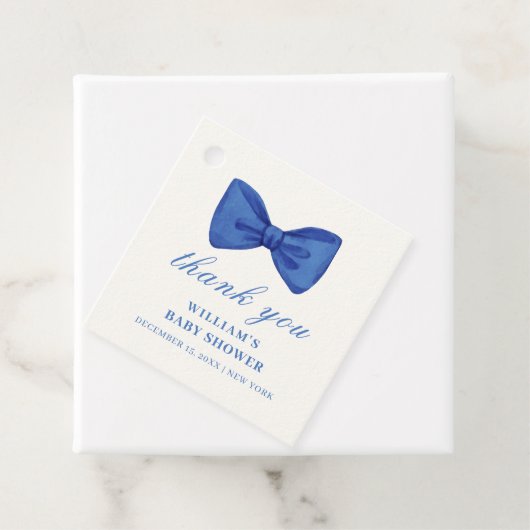 Blue Minimalist Bow Boy Baby shower Bedankt Bedankjes Labels (In situ)