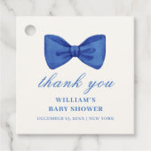 Blue Minimalist Bow Boy Baby shower Bedankt Bedankjes Labels (Voorkant)