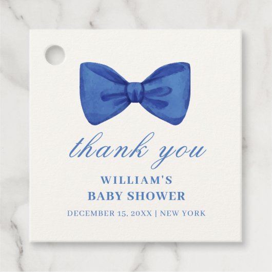Blue Minimalist Bow Boy Baby shower Bedankt Bedankjes Labels (Voorkant)