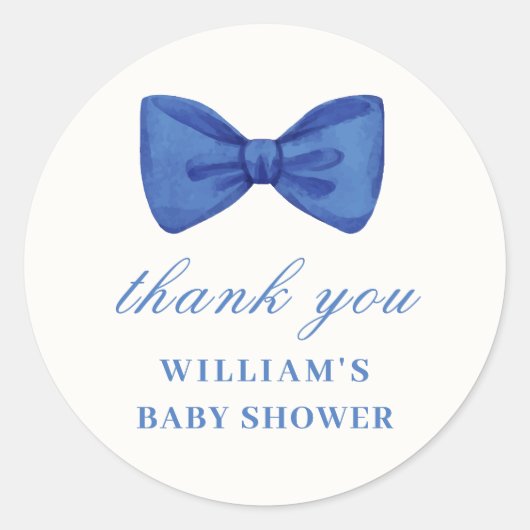 Blue Minimalist Bow Boy Baby shower Bedankt Ronde Sticker (Voorkant)