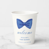 Blue Minimalist Bow Boy Baby shower Welkom Papieren Bekers (Achterkant)