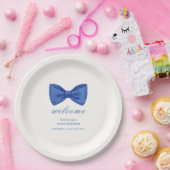 Blue Minimalist Bow Boy Baby shower Welkom Papieren Bordje (Feest)