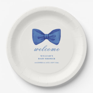 Blue Minimalist Bow Boy Baby shower Welkom Papieren Bordje