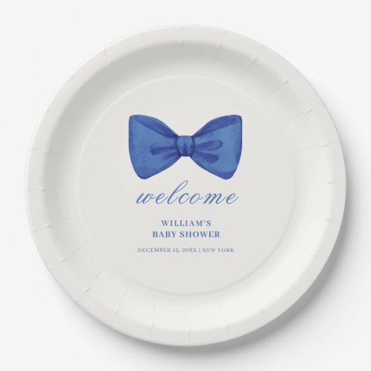 Blue Minimalist Bow Boy Baby shower Welkom Papieren Bordje (Voorkant)