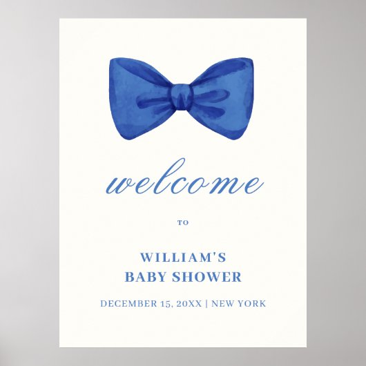Blue Minimalist Bow Boy Baby shower Welkom Poster (Voorkant)