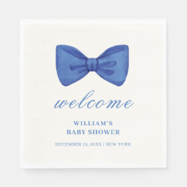 Blue Minimalist Bow Boy Baby shower Welkom Servet