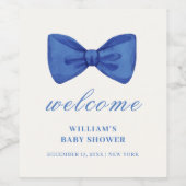 Blue Minimalist Bow Boy Baby shower Welkom Wijn Etiket (Enkel label)