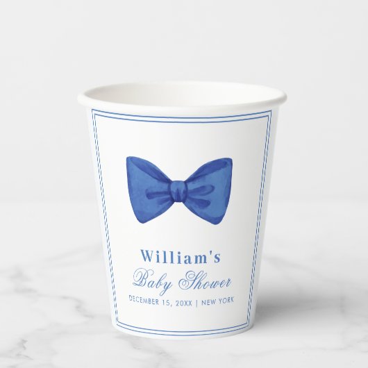 Blue Minimalist Bow Lijst Baby shower Papieren Bekers (Voorkant)