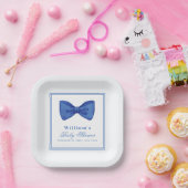 Blue Minimalist Bow Lijst Baby shower Papieren Bordje (Feest)