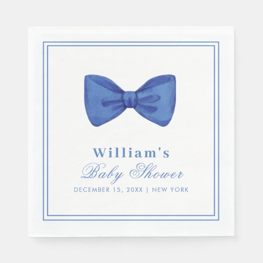 Blue Minimalist Bow Lijst Baby shower Servet (Voorkant)