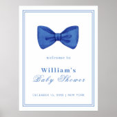 Blue Minimalist Bow Lijst Baby shower Welkom Poster (Voorkant)