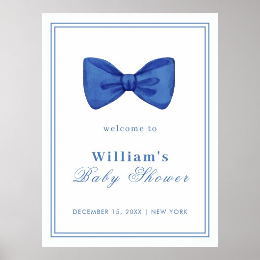 Blue Minimalist Bow Lijst Baby shower Welkom Poster (Voorkant)