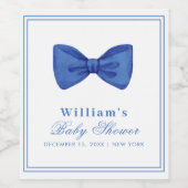 Blue Minimalist Bow Lijst Baby shower Wijn Etiket (Enkel label)