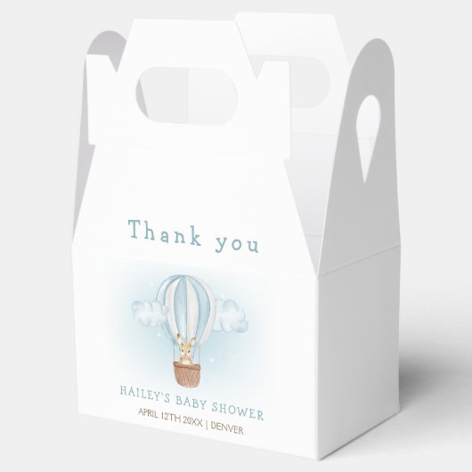 Blue Minimalist Bunny Hete Luchtballon Baby shower Bedankdoosjes (Geopend)