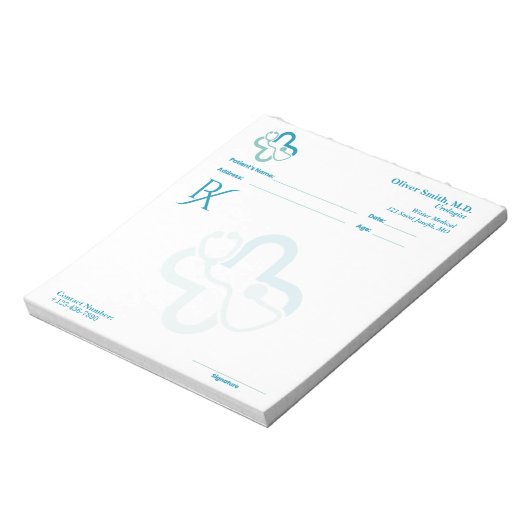 Blue Minimalist Custom Medical Prescription RX  Notitieblok (Linkerzijde)