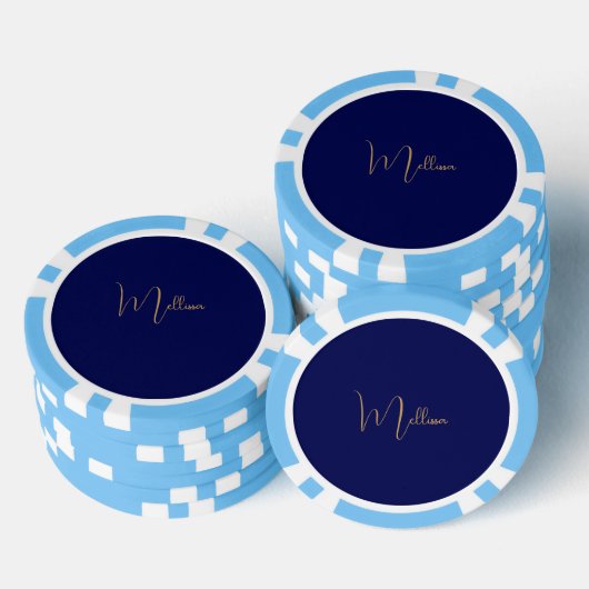 Blue minimalist custom name poker chips (Opstapeling)