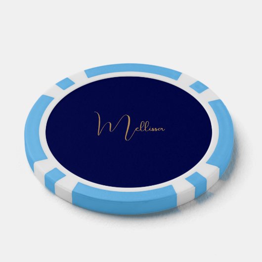 Blue minimalist custom name  poker chips (Enkel)