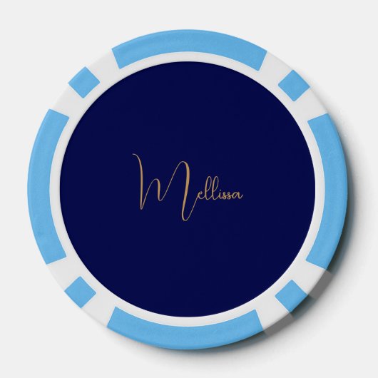 Blue minimalist custom name  poker chips (Achterkant)
